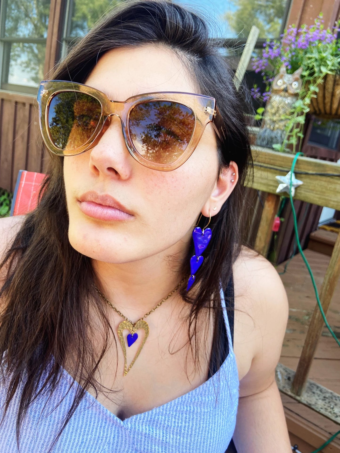 Heart drop earrings in brass with a pop of color!