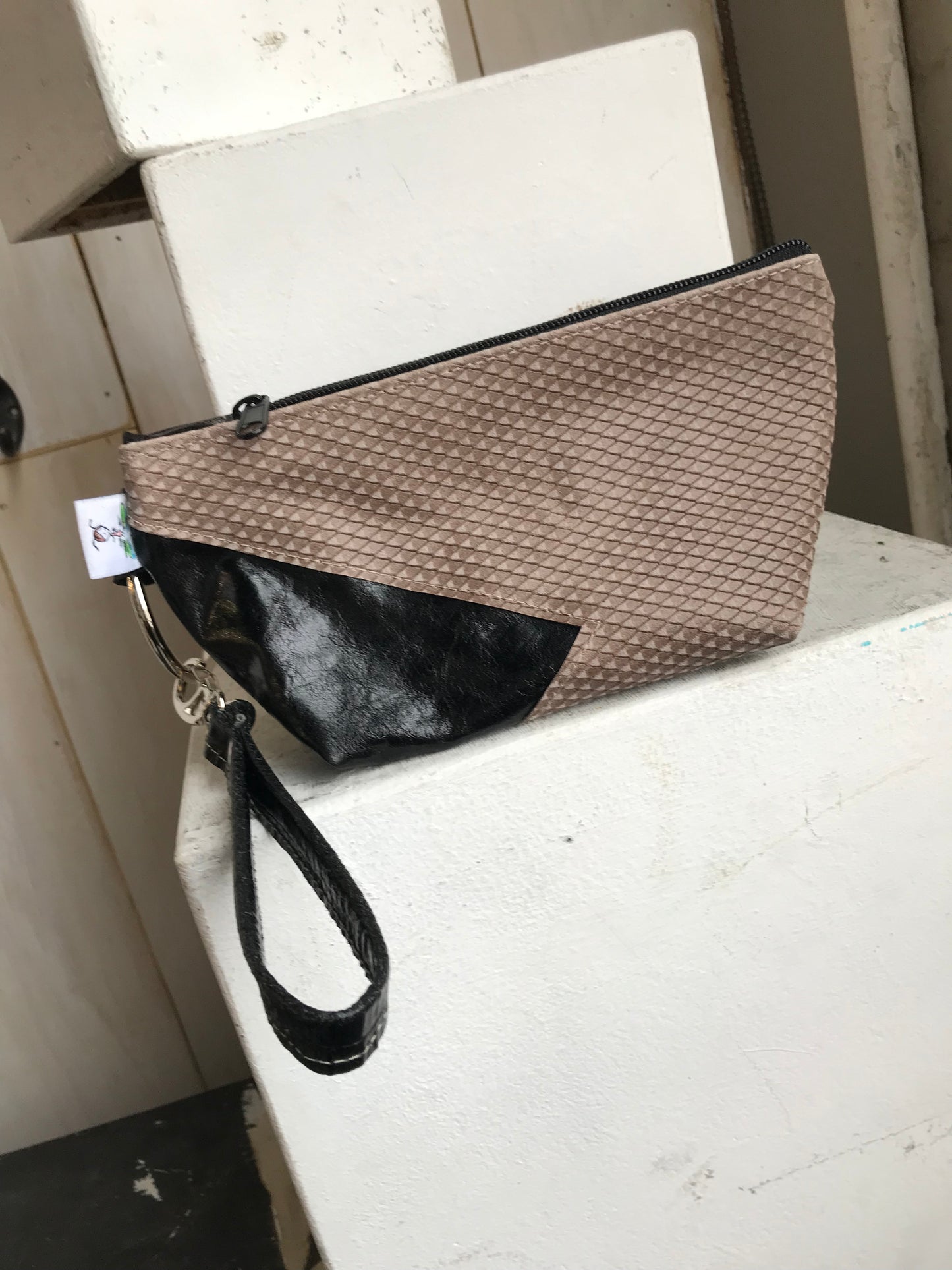 Square bottom clutch black taupe small