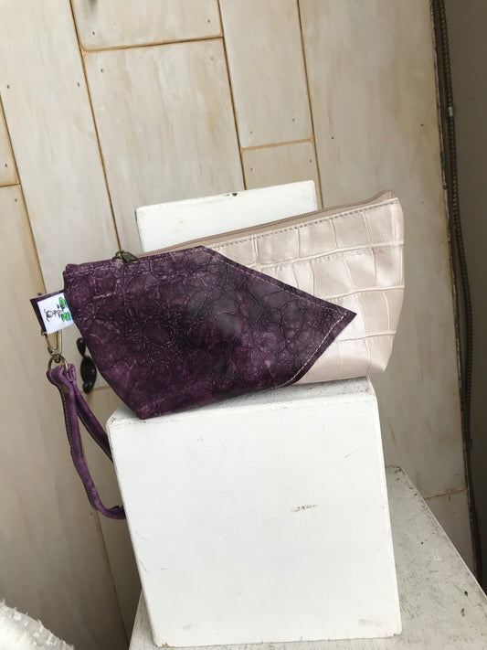 Square bottom clutch purple with bone croc