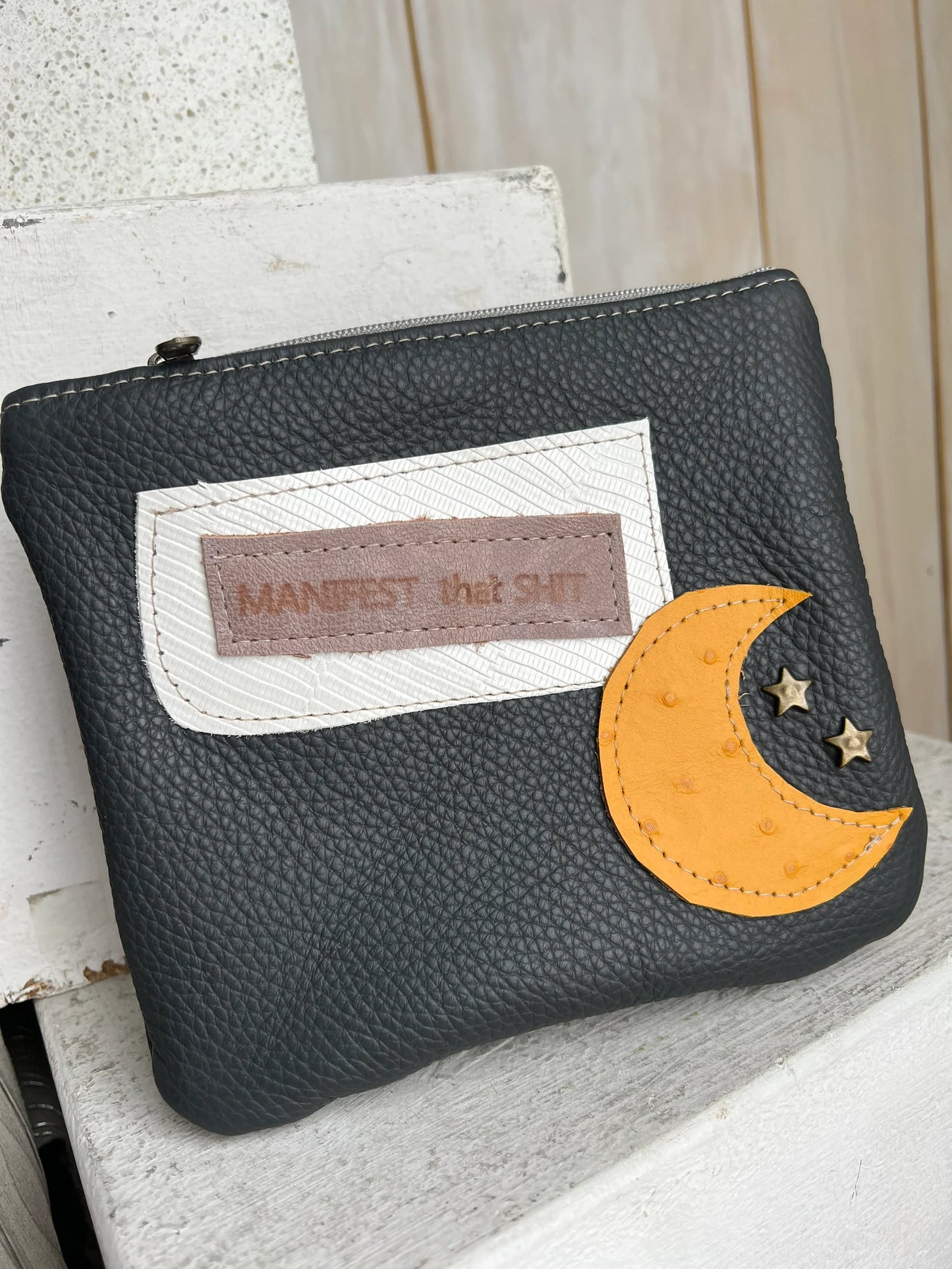Manifest that shit moon stars leather pouch